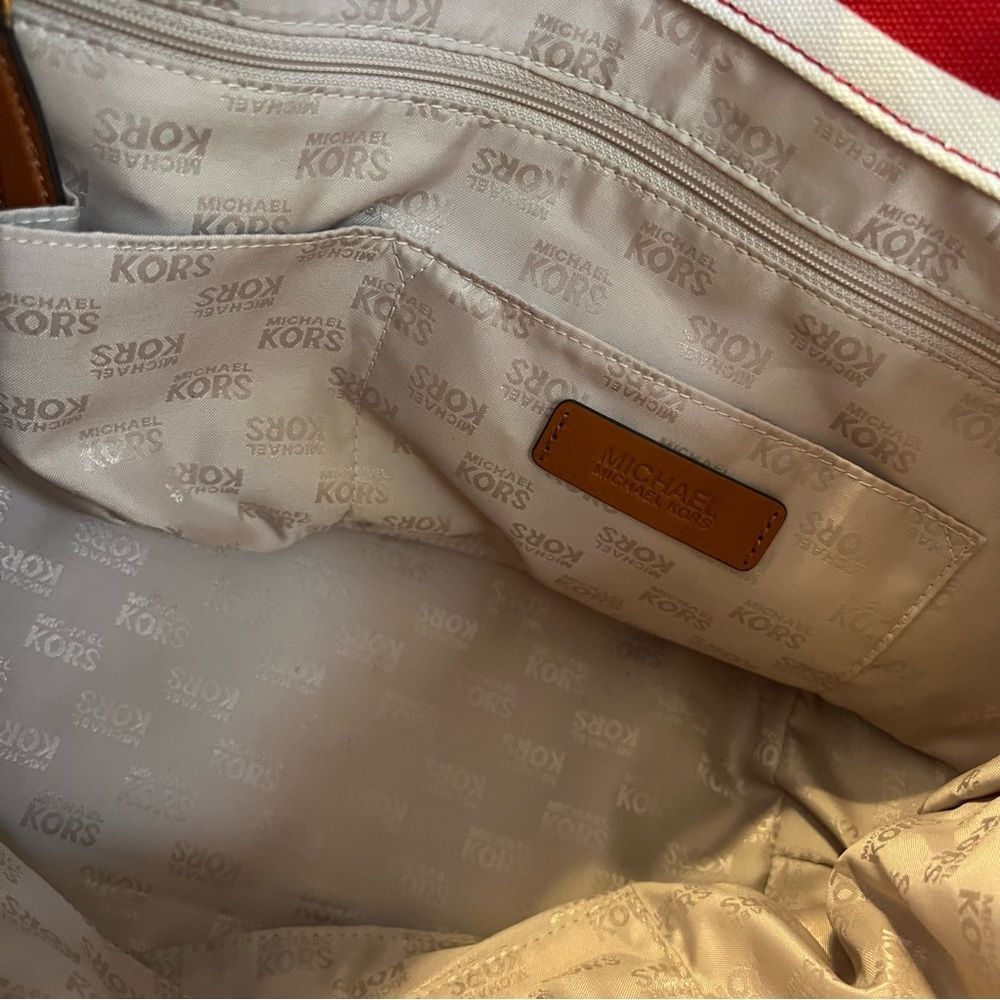 Michael Kors Nautical Hobo Bag Red & White w/Gold - Picture 9 of 16